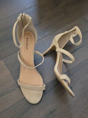 BAMBOO Nude Strappy Stiletto Ankle-Heel Sandals